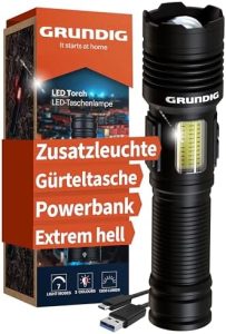 GRUNDIG LED Taschenlampe aufladbar - Extrem hell mit Ion Technologie - Für Notfälle & Arbeiten
