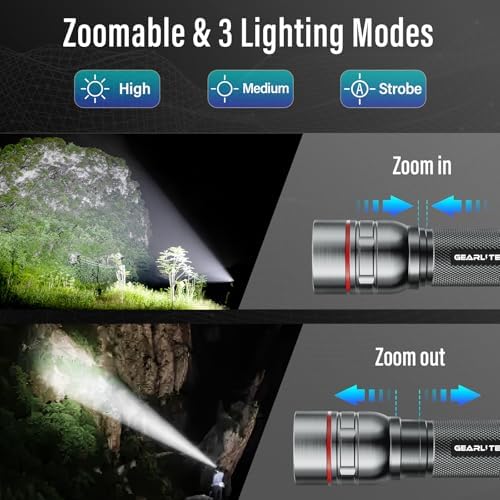GEARLITE LED Taschenlampe 2000 Lumen – Extrem hell & zoombar, ideal für Camping, Angeln und Notfälle!