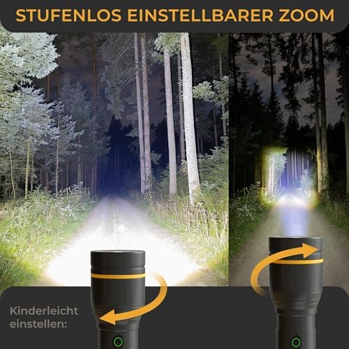 LICHTMEISTER® LED Taschenlampe 1000 Lumen mit 4000 mAh Akku – Perfekt für Camping und Outdoor Abenteuer