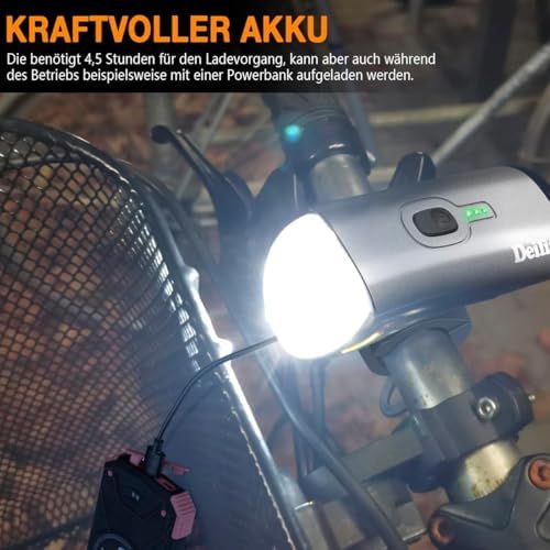 Deilin Fahrradlicht Set – 70 Lux LED Beleuchtung, USB Aufladbar & IPX5 Wasserdicht für sicheres Fahren bei Nacht