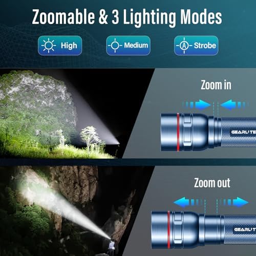 GEARLITE LED Taschenlampe 2000 Lumen – Extrem hell & zoombar, ideal für Camping, Angeln und Notfälle!