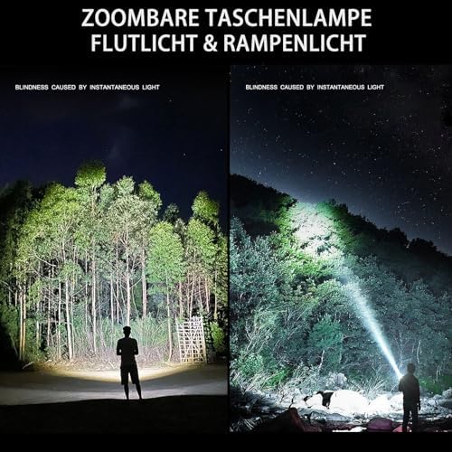 ASORT Wiederaufladbare Taschenlampe 990.000 Lumen, Extreme Helligkeit, USB Aufladbar, IP67 Wasserdicht für Outdoor, Camp