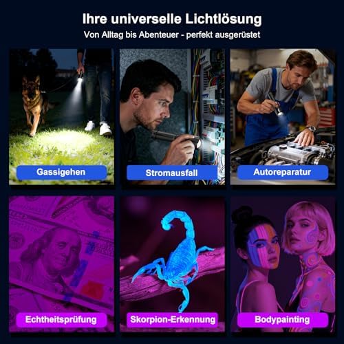 Shadowhawk 2-in-1 LED/UV Taschenlampe – 500000 Lumen ultrahelle, aufladbare Lampe mit Dual-Switch für Camping und Outdoo