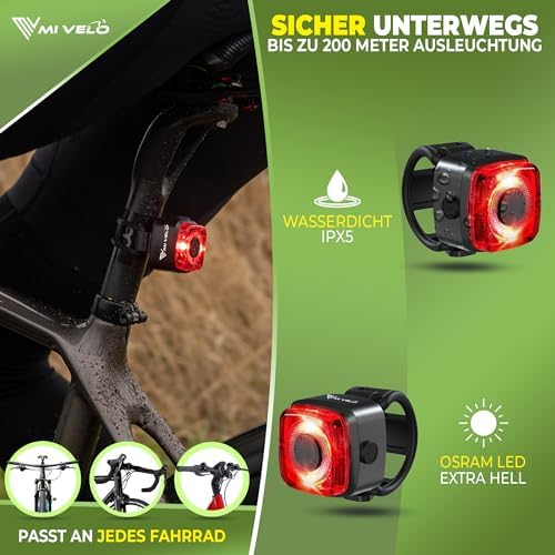 MIVELO Fahrradlicht Set – StVZO zugelassen, USB-aufladbar & 100% wasserdicht für sicheres Fahren bei Nacht