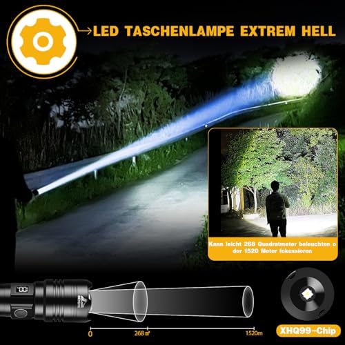 ClimeCo LED Taschenlampe Aufladbar 500.000 Lumen – Extrem helle, wasserdichte Taschenlampe für Outdoor Notfälle