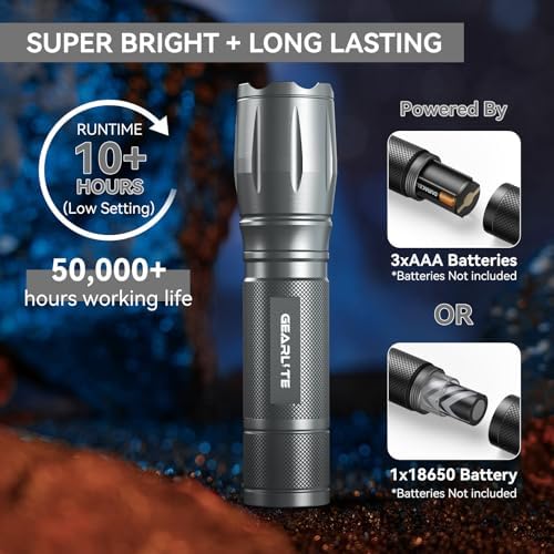 GEARLITE LED Taschenlampe 2000 Lumen - Extrem hell, 5 Modi, IP65 wasserdicht für Camping und Outdoor Abenteuer