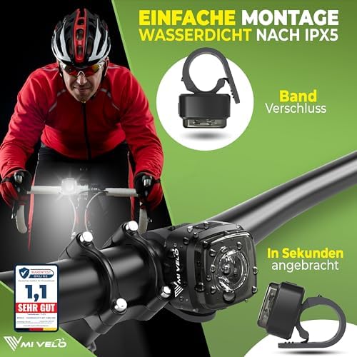 MIVELO Fahrradlicht Set – StVZO zugelassen, USB-aufladbar & 100% wasserdicht für sicheres Fahren bei Nacht