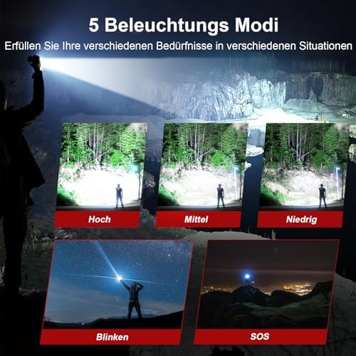 Shadowhawk LED Taschenlampe 500000 Lumen – USB Aufladbar, IP67 Wasserdicht, 5 Lichtmodi für Camping & Notfälle