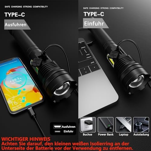 ASORT Wiederaufladbare Taschenlampe 990.000 Lumen, Extreme Helligkeit, USB Aufladbar, IP67 Wasserdicht für Outdoor, Camp