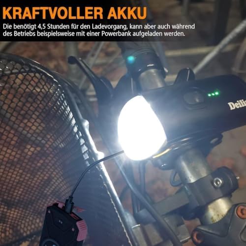 Deilin Fahrradlicht Set – 70 Lux LED Beleuchtung, USB Aufladbar & IPX5 Wasserdicht für sicheres Fahren bei Nacht