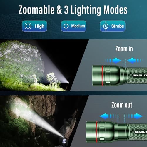 GEARLITE LED Taschenlampe 2000 Lumen – Extrem hell & zoombar, ideal für Camping, Angeln und Notfälle!
