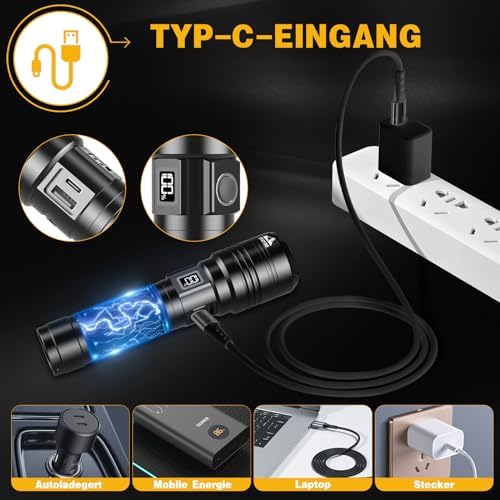 ClimeCo LED Taschenlampe Aufladbar 500.000 Lumen – Extrem helle, wasserdichte Taschenlampe für Outdoor Notfälle