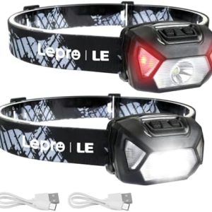 Lepro LED Stirnlampe 2000 Lux – Wiederaufladbar, wasserdicht IPX4, 6 Lichtmodi für Camping & Joggen, 2er Set Schwarz